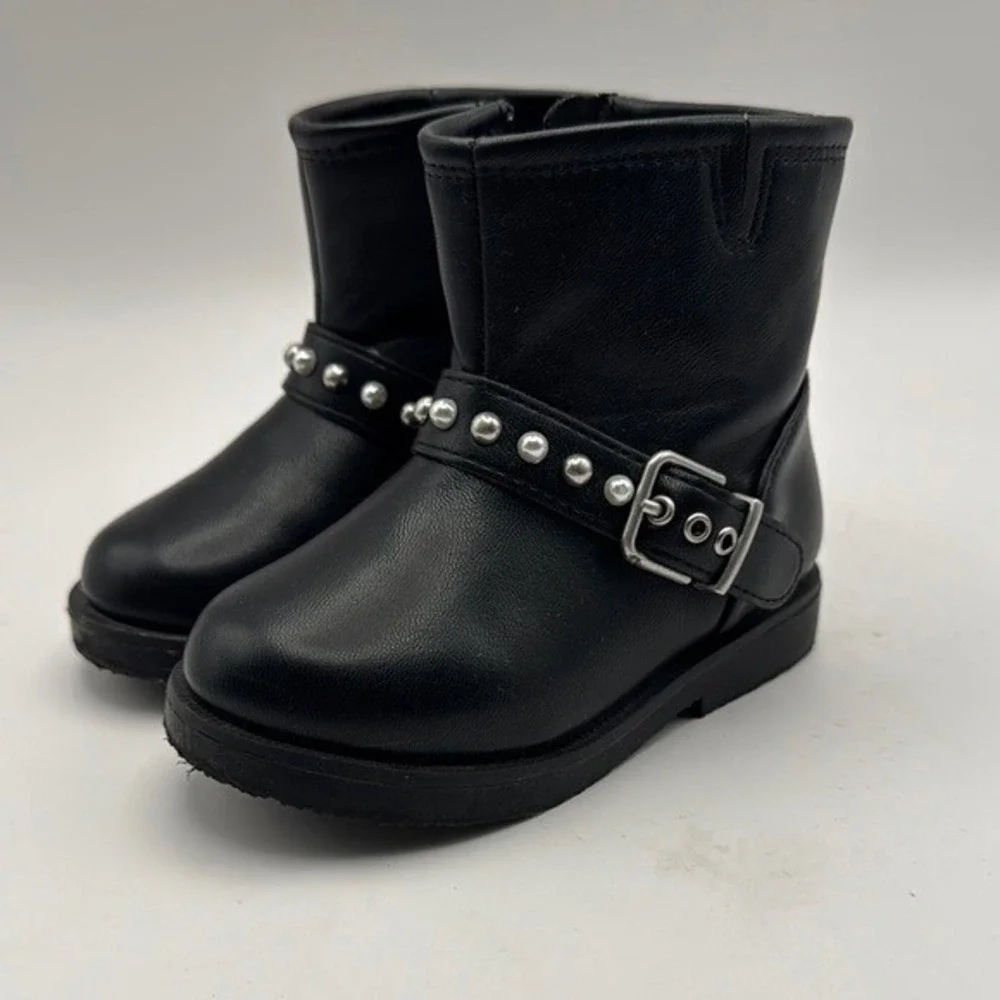 Zara Studded Buckle Fashion‎ Ankle Boots Black Baby Toddler Girl Size 5 22 EU